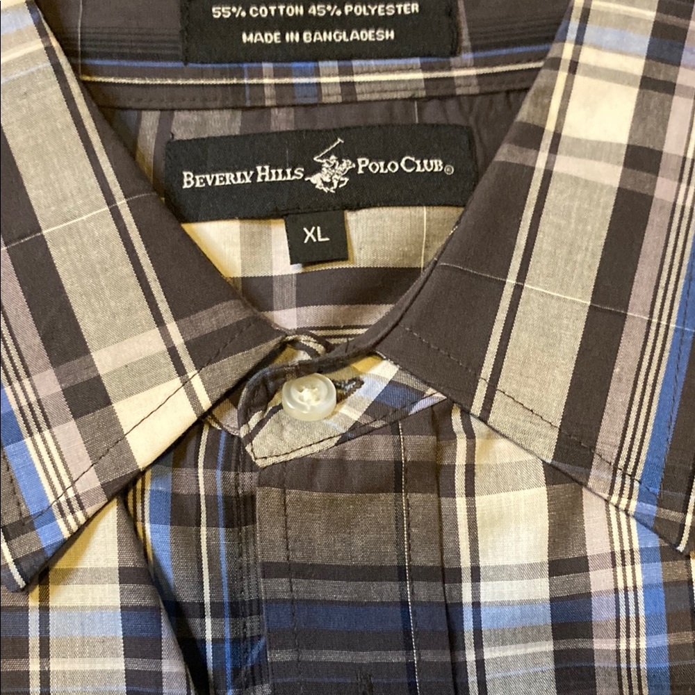 Beverly Hills Polo Club Brown and Blue Casual Button Down Shirt